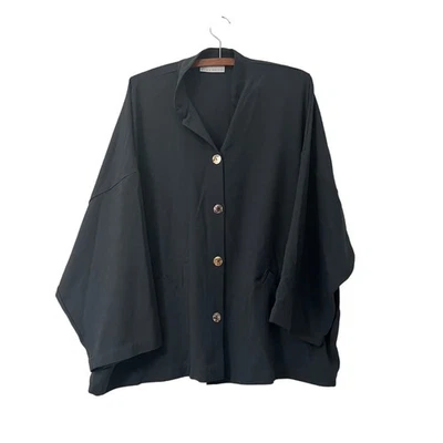 Bryn Walker Navy Blue Lagenlook Minimalist Artsy Shirt Jacket Size Medium - Image 1 of 4