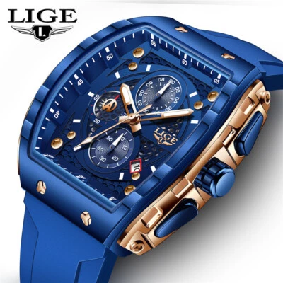 LIGE Men Quartz Watch Rectangle Sport Wristwatch Chronograph Males Date Watches - Image 1 of 4