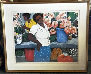 Print Lithograph signed David Azuz Tropical Flowers Limited edition framed - Picture 1 of 11