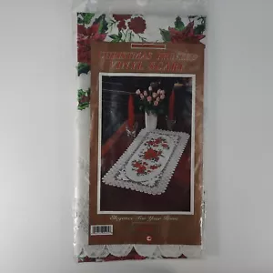 Better Home Christmas Printed Vinyl Table Scarf Doily Runner 16x33" Red Flowers - Picture 1 of 2