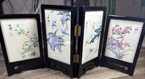 7" Tischplatte handbemalt schwarz Lack orientalisch Raumteiler klappbar Paravent - Bild 1 von 10