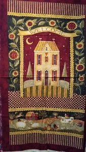 COTTON PANEL - "KANSAS SONG" BY SUSAN WINGET BENARTEX WELCOME CHICKENS SHEEP COW - Picture 1 of 1
