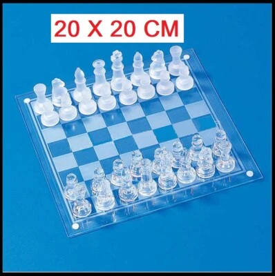 SMALL SIZE 20CM GLASS BOARD TRADITIONAL CHESS SET UNIQUE AMAZING GIFT MIND GAME - Image 1 of 4