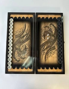 Wooden Backgammon Set Stylized Dragon Pic New Year Symbol Backgammon Board - Picture 1 of 6