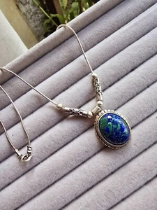 Collar de piedra de malaquita de plata de ley 925 hecho a mano para mujer joyería diaria - Imagen 1 de 1