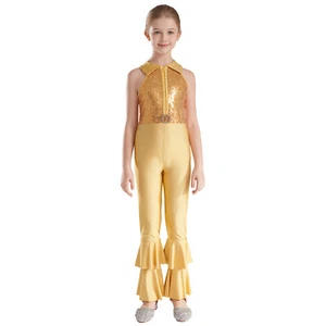 Girls Sleeveless Ruffle Gymnastics Leotard Shiny Metallic Ballet Dance Unitard - Picture 1 of 114