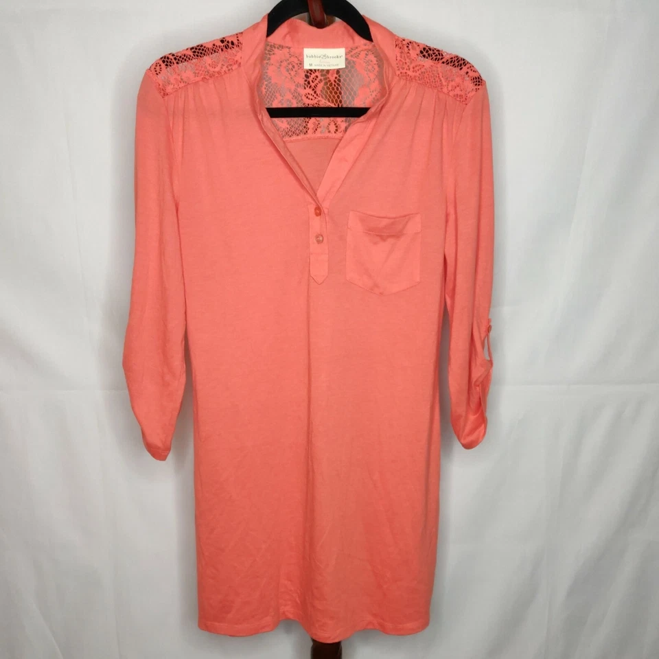 Maiô Bobbie Brooks feminino M cobertura laranja gola V mangas 3/4 bolso de renda - Imagem 1 de 4