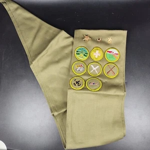 BSA Olive Green Sash with 8 Merit Badges 30” on long edge 5" wide - Picture 1 of 2