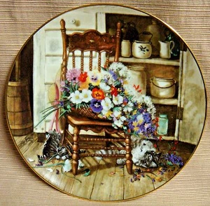 COUNTRY CUTTINGS '90 Braden "Grandma's Garden" CAT & FLOWERS PLATE - Glenna Kurz - Picture 1 of 8