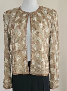Camille Marie Vintage 100% Silk Beaded Blazer Jacket Size L - Picture 1 of 10
