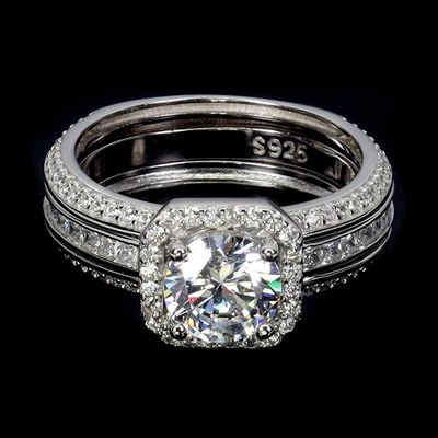 Anillo de plata de ley 925 redondo simulado circonita cúbica 7 mm piedras preciosas tamaño 7,5 Foto 1 de 4