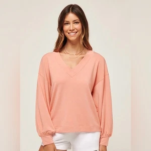 Travis Mathew Cloud Terry V-neck Top Lyocell Heather Canyon Sunset Size Medium - Picture 1 of 11