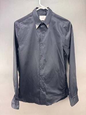 Topman Premium Mens Black Satin Long Sleeve Button-Up Shirt Size S Slim Fit - Image 1 of 4