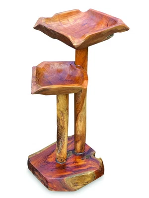 Teak Root Mini Double Bird Bath 80cm High - Image 1 of 3