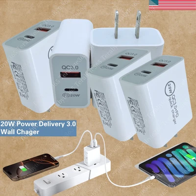 Para iPhone Samsung USB C Cubo de Carga Rápida Doble Puerto USB A y Tipo C PD Plug Lote Foto 1 de 4