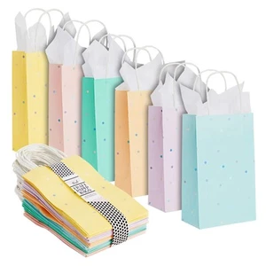 36 Pack Small Polka Dot Rainbow Gift Bags with Handles and White Tissue Paper... - Picture 1 of 8