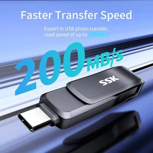 SSK 256GB USB 3.2 Thumb Drive Memory Stick USB Type-C NEW - Afbeelding 1 van 9