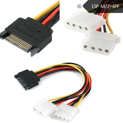 4Pc 20cm 15Pin SATA Male to 4 Pin Dual Female Molex Cable Serial ATA Lead PC CPU - Image 1 of 4