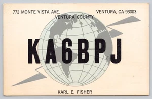 Postal de radioaficionado QSL KA6BPJ Golden State Ventura California - Imagen 1 de 2