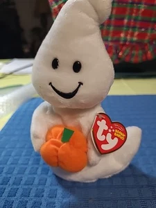 Ty Beanie Baby - SPOOKY the Ghost with Pumpkin 7" Plush Stuffed Toy - Picture 1 of 12