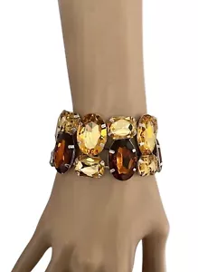 1.5" Wide Casual Everyday Brown Acrylic crystals Stretchable Bangle Bracelet - Picture 1 of 4