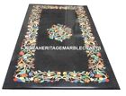Black Marble Dining Table Rare Marquetry Mosaic Inlay Pietradura Art Decor H2881