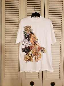Vtg 89 Harlequin Wild Big Cats Graphic T Shirt Single Stitch Never Worn Size L - Picture 1 of 5