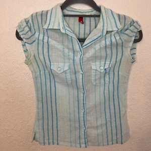 H&M Women's Size 4 Blue Striped Sleeveless Button Down Spring Summer Top Pockets - Bild 1 von 9