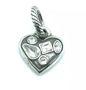 Brighton Colorful Heart Bejeweled White Clear Crystals Love Pendant Silver Charm - Picture 1 of 6