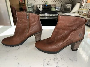Timberland Size 10 25674M Womens Stratham Ankle Boots Block Heel Brown Leather - Picture 1 of 8