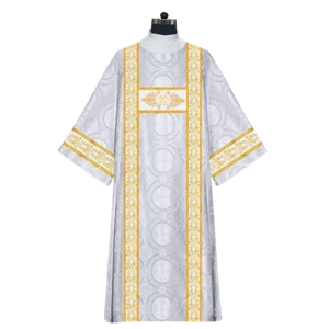 White Deacon Dalmatic Vestment with Intricate Embroidery and Spiritual Motif - Picture 1 of 1