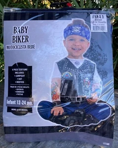 Baby Biker Halloween Costume 12-24 Months jumpsuit, hat, booties virtually new! - Picture 1 of 2