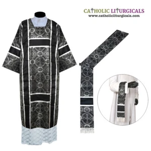 Black Silver Roman Dalmatic vestment, Deacon's stole & maniple, chasuble, NEW - Picture 1 of 1