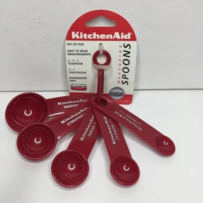 KitchenAid Set of Five Measuring Spoons Red Cooking Baking Food Yum Kitchen Aid - Image 1 of 4