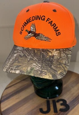 ¡SOMBRERO NUEVO SIN ETIQUETAS SCHMIEDING FARMS NARANJA BRILLANTE Y CAMUFLAJE CON CORREA! NUNCA USADO J13 Foto 1 de 3