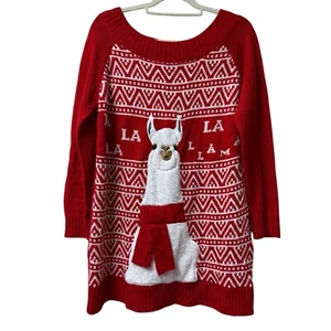 New York Laundry Holiday Classics Red White Lama Ugly Christmas Sweater Dress L - Picture 1 of 6