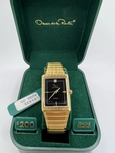 Vintage 90’s New Old Stock Oscar De La Renta Tank Genuine Diamond Men’s Watch - Picture 1 of 13