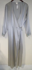 S9 Neu mit Etikett $ 84 Garnet Hill silbergrau 100 % Seide Lounge Wickel Morgenmantel L Krawatte Stickerei - Bild 1 von 14