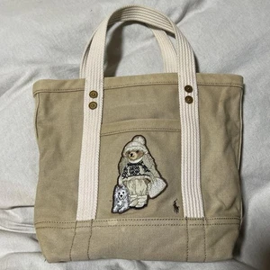 POLO RALPH LAUREN Siberian Husky Wappen Tote Bag Canvas Camel Beige - Picture 1 of 7