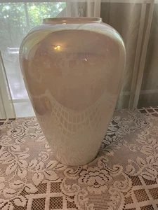 Vase Opalescent Iridescent White Pastel Hand Blown Glass Art Deco VTG Large - Picture 1 of 6
