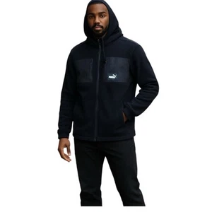 Neu Puma Polar Kapuzen Fleece Full Zip Jacke Knochen schwarz Herren Large Neu mit Etikett - Bild 1 von 9