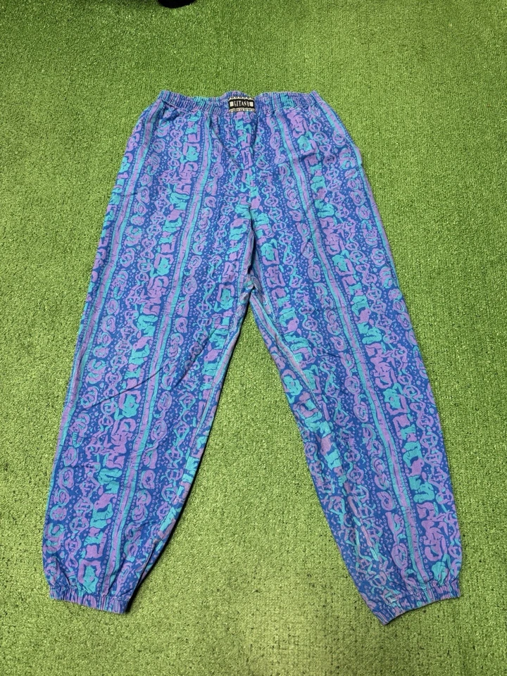 Винтажный Gitano в полоску хлопок парашют брюки размер большой молоток мешковатые спортзал пляж - Изображение 1 из 4