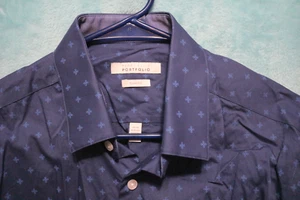 Mens Printed LS button down slim fit Shirt Perry Ellis size M navy/blue 15 32/33 - Picture 1 of 3
