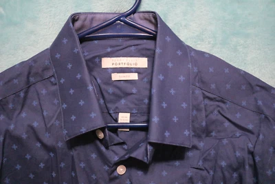 Mens Printed LS button down slim fit Shirt Perry Ellis size M navy/blue 15 32/33 - Image 1 of 3