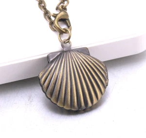 Bronze Clam Shell Locket Necklace - Photo Locket Gift Sea Shell Jewelry - Picture 1 of 3