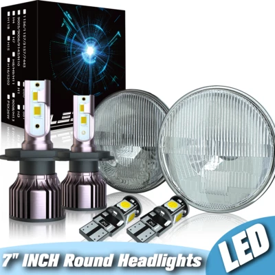 LED Headlights Pair For Land Rover Defender 90 110 RHD + LHD E MARKED 7" Inch H4 - Image 1 of 4