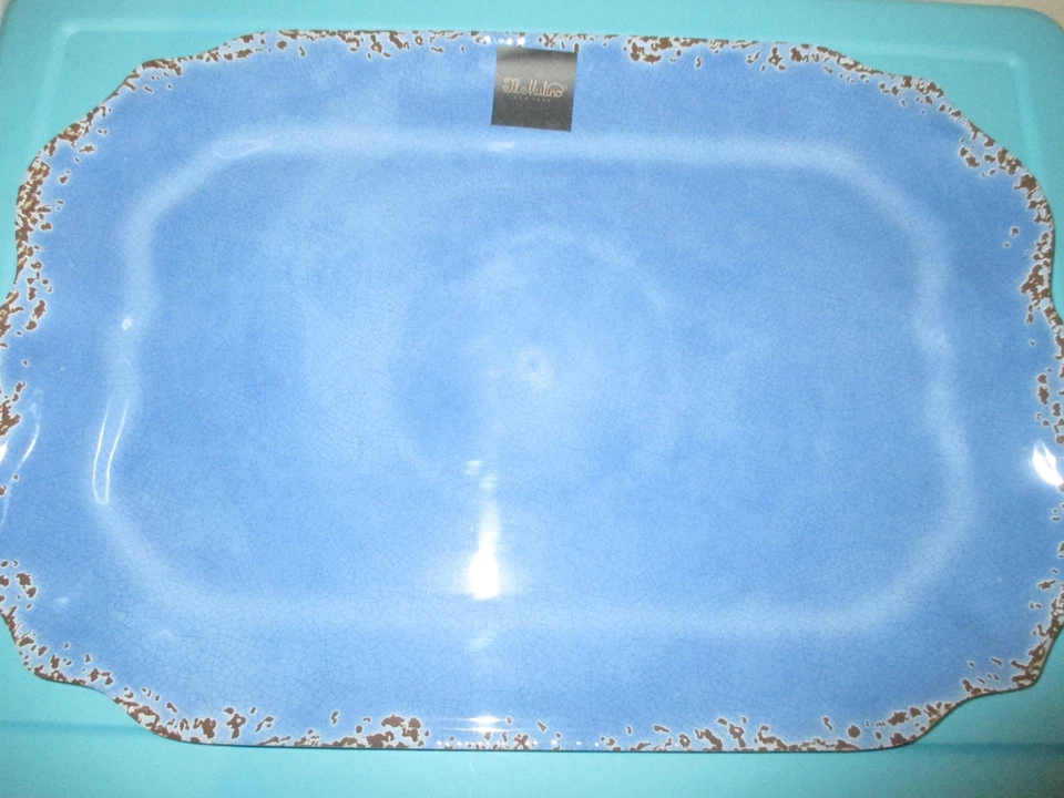 Il Mulino MELAMINA Plato Grande 18" Azul Crackle Piscina Patio Vajilla Foto 1 de 1