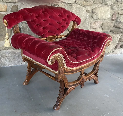 VICTORIAN WALNUT TUFTED TASSEL ARM CHAIR Cover