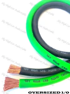 50 Fuß OFC 1/0 Stärke 25' LIMETTENGRÜN & 25' SCHWARZ Power Erdungskabel himmelhoch - Bild 1 von 2