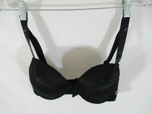 Bebe Spell Out Logo Black Lace Push Up Padded Bra 34C Underwire NWOT - Picture 1 of 4